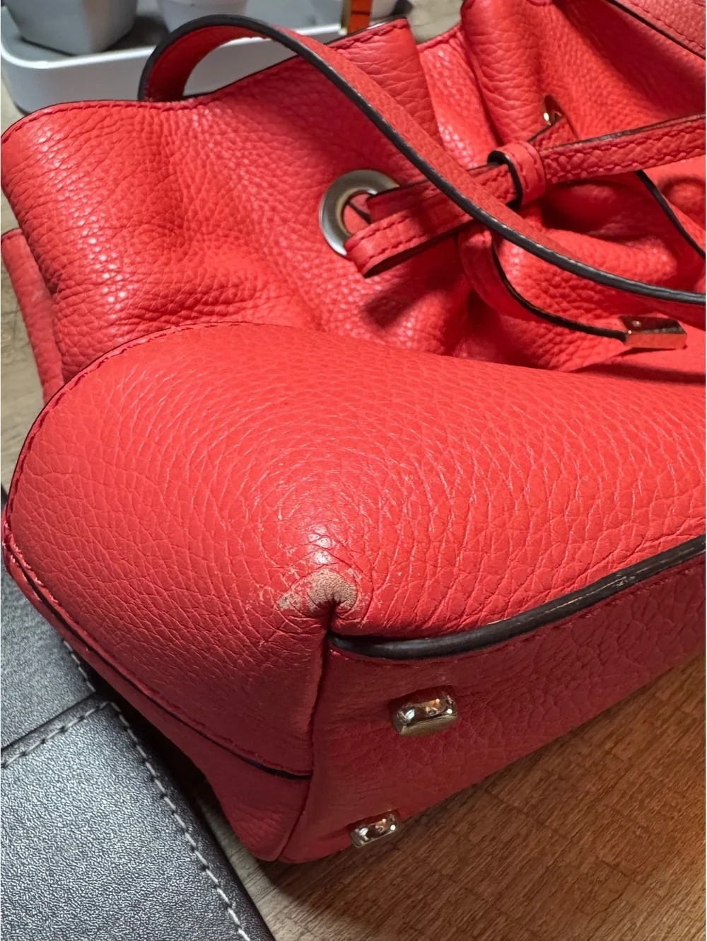 Kate Spade Coral Pebbled Leather Drawstring Shoulder